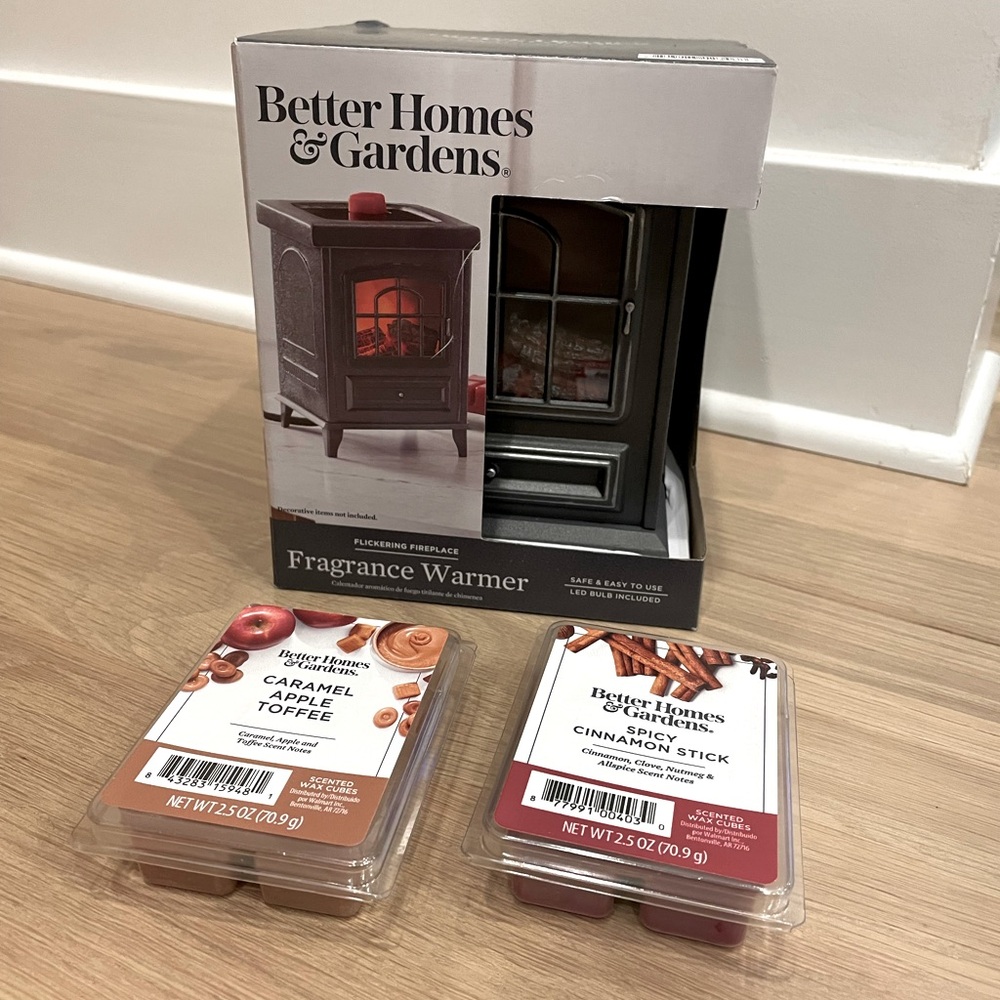 NEW Better Homes & Gardens Flickering Fireplace fragrance wax warmer with melts